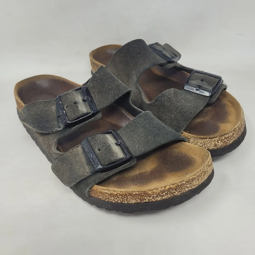 Birkenstock Arizona Sandals EU39 US8.5 Black Suede Soft Footbed Slides Slip On